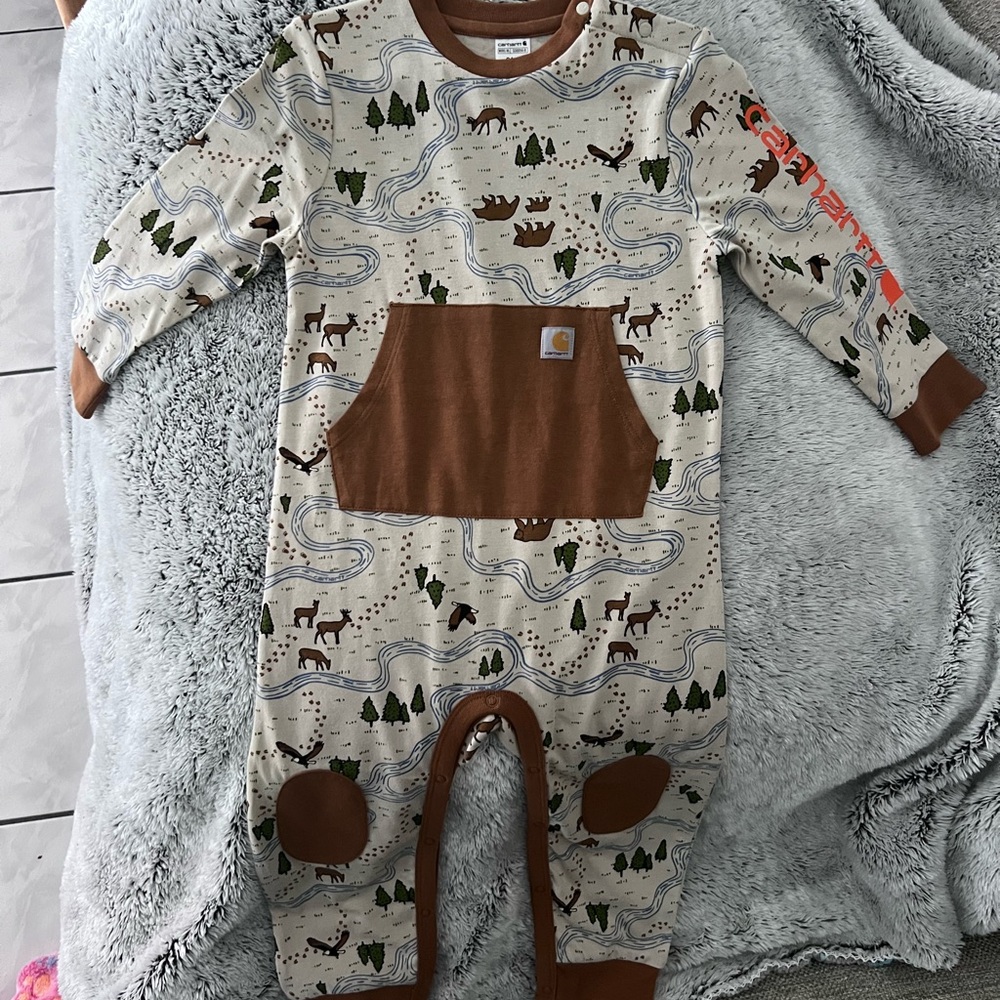 Carhartt Kids' Woodland Adventure Footie in Cream and Brown